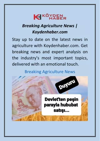 Breaking Agriculture News  Koydenhaber.com