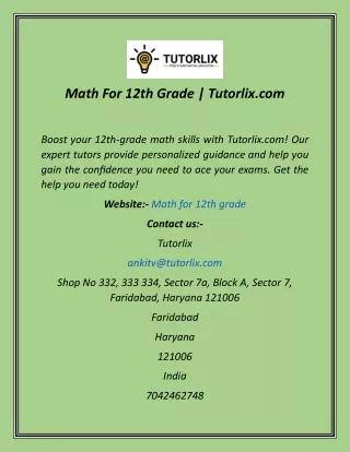 Math For 12th Grade  Tutorlix
