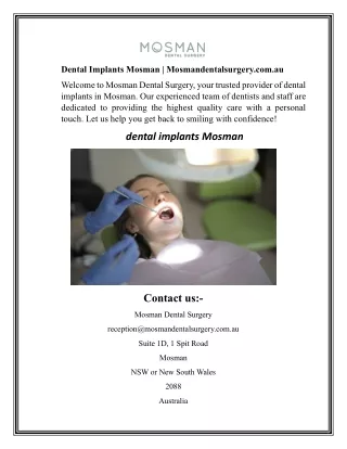 Dental Implants Mosman  Mosmandentalsurgery.com