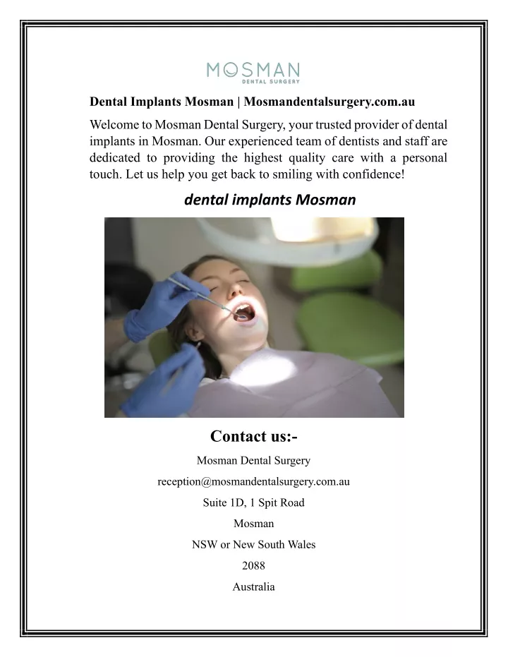 dental implants mosman mosmandentalsurgery com au