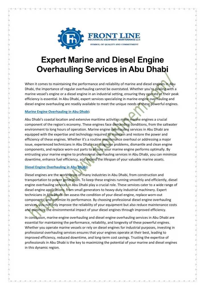 expert marine and diesel engine overhauling