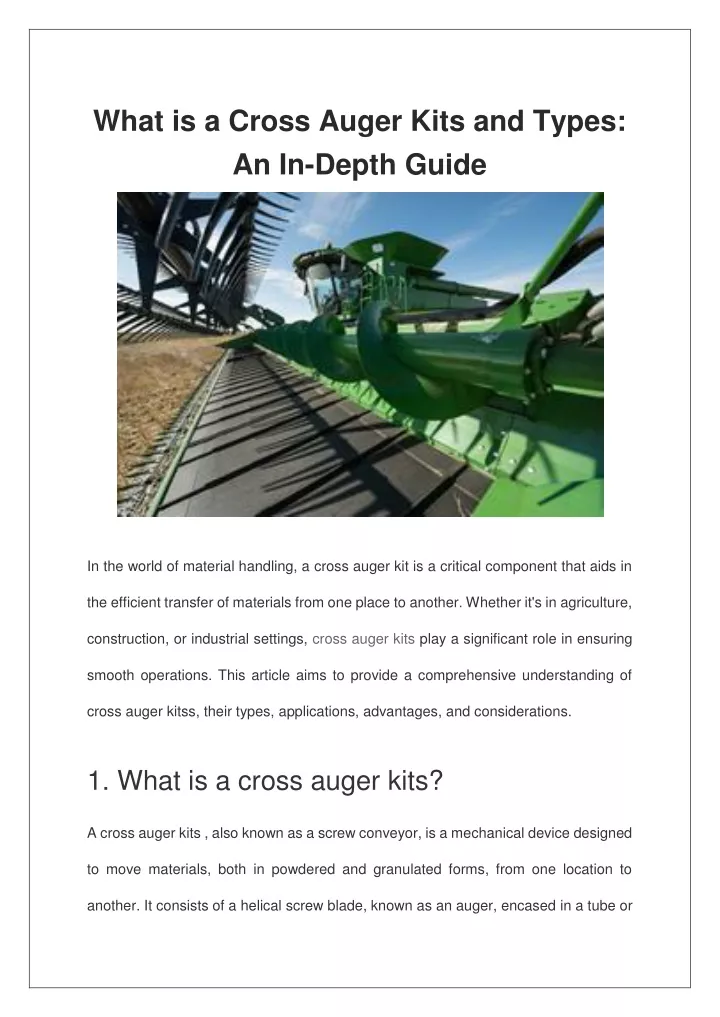 what is a cross auger kits and types an in depth