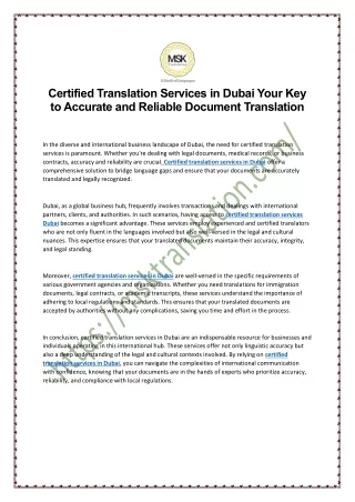 Certified Translation Services in Dubai Your Key to Accurate and Reliable Document Translation