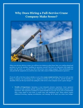 Why Does Hiring a Full-Service Crane Company Make Sense