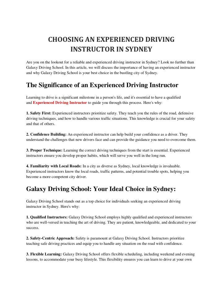 choosing an experienced driving instructor