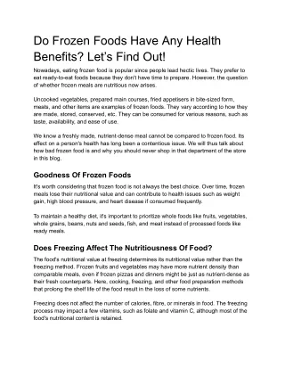 Are Frozen Foods Have Any Health Benefits