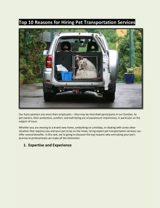 Top 10 Reasons for Hiring Pet Transportation Services
