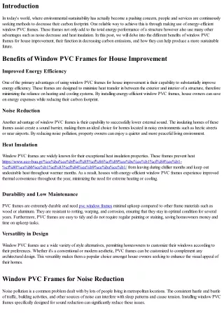 Reduce Your Carbon Footprint with Energy-Efficient Window PVC Frames