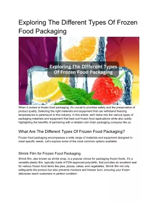Exploring The Different Types Of Frozen Food Packaging