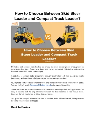 How to Choose Between Skid Steer Loader and Compact Track Loader?