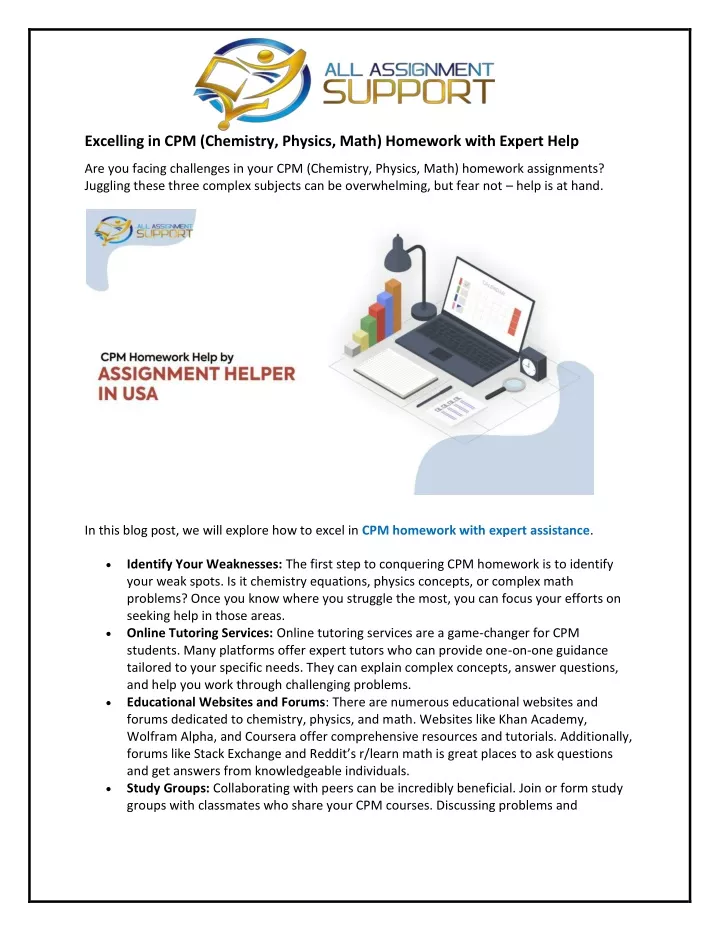 excelling in cpm chemistry physics math homework