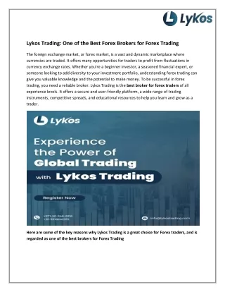 Lykos Trading: One of the Best Forex Brokers for Forex Trading