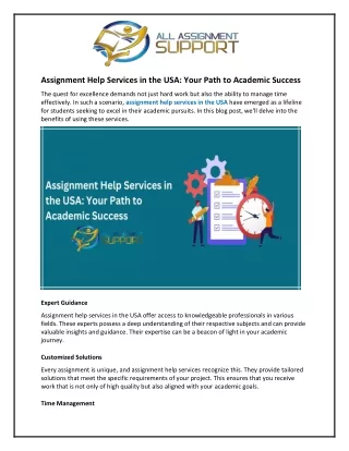 Assignment Help Services in the USA: Your Path to Academic Success