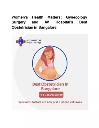 best obstetrician in bangalore