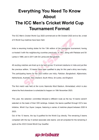 The ICC Men’s Cricket World Cup Tournament Format | SportsBuzz