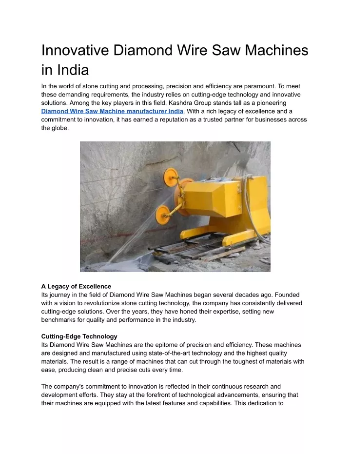 innovative diamond wire saw machines in india