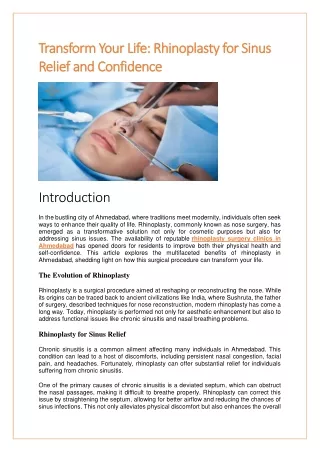 Transform Your Life: Rhinoplasty for Sinus Relief and Confidence