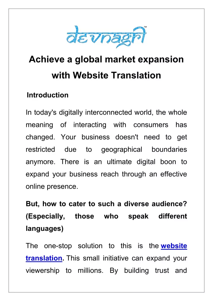 achieve a global market expansion