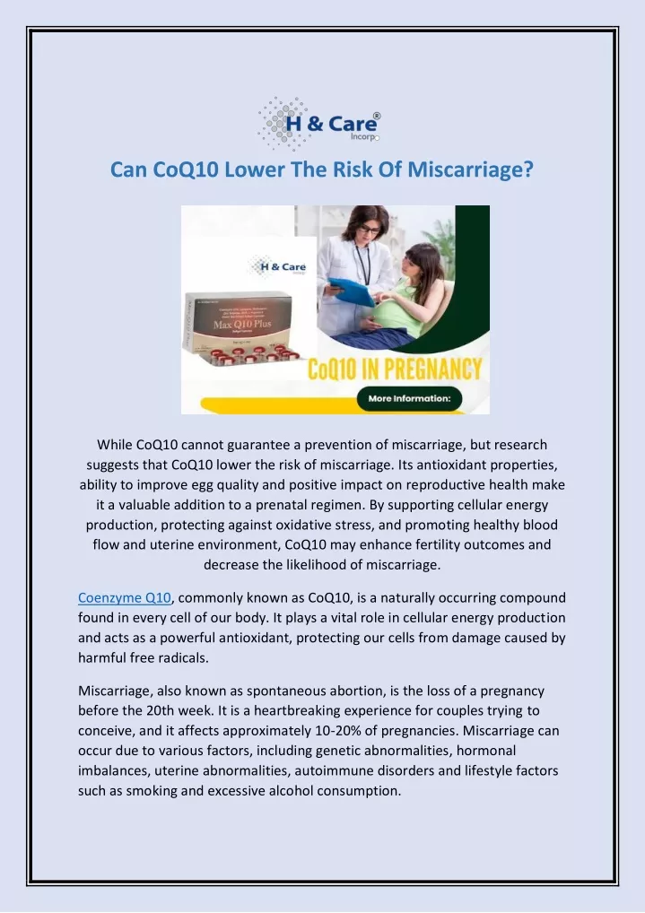 can coq10 lower the risk of miscarriage