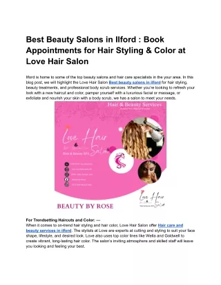 Love Hair Salon - Ilford's Best Hair Spa Treatments for Healthy, Beautiful Hair