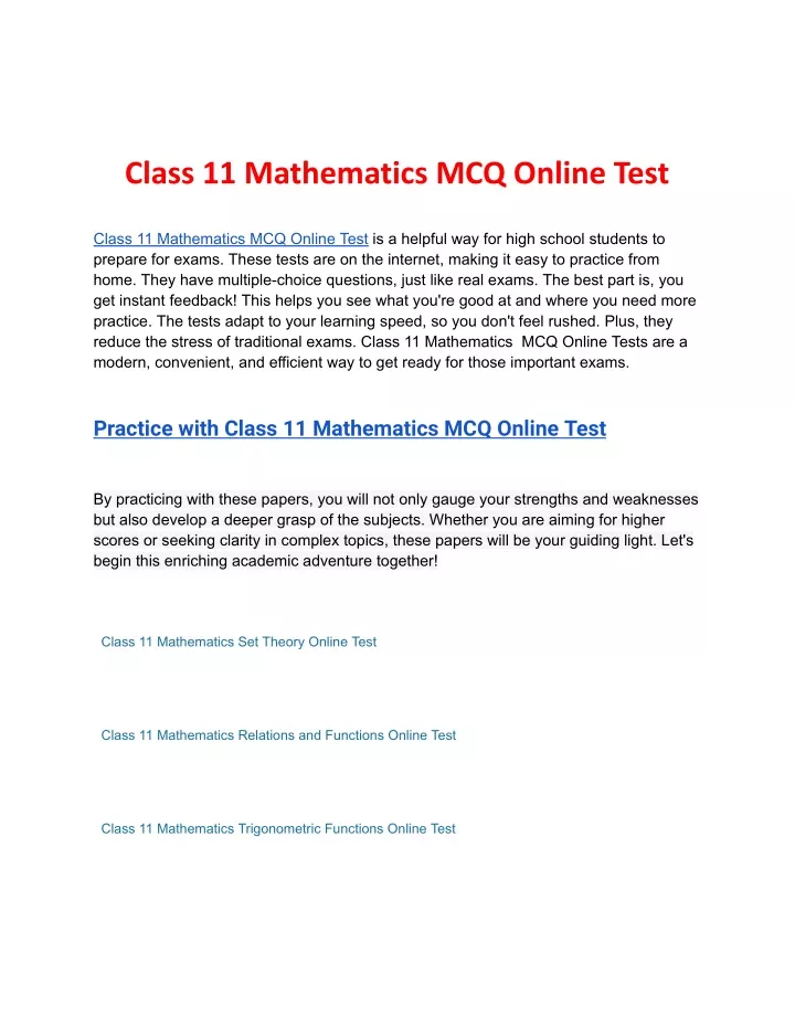 class 11 mathematics mcq online test