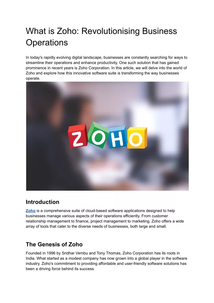 what is zoho revolutionising business operations