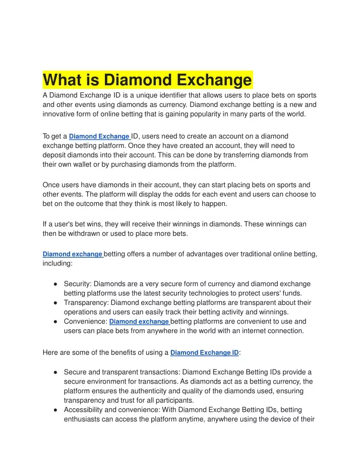 what is diamond exchange