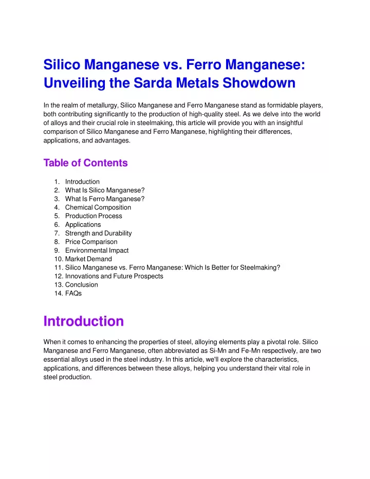 silico manganese vs ferro manganese unveiling the sarda metals showdown