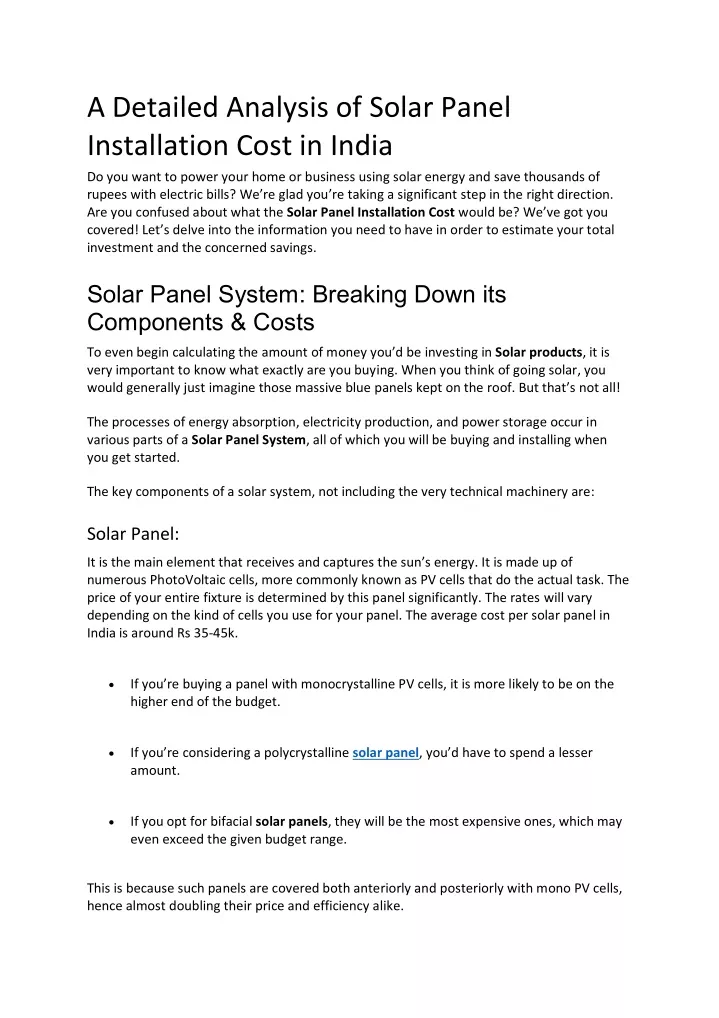 a detailed analysis of solar panel installation