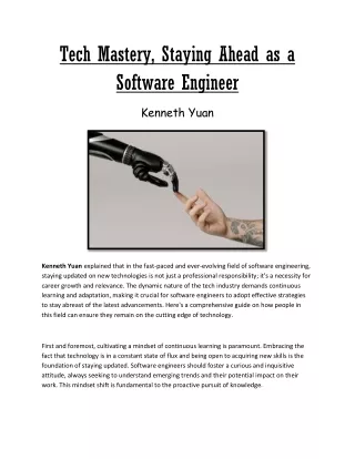 Kenneth Yuan - Tech Mastery, Staying Ahead as a Software Engineer