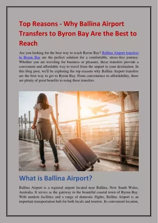 Top Reasons - Why Ballina Airport Transfers to Byron Bay Are the Best to Reach