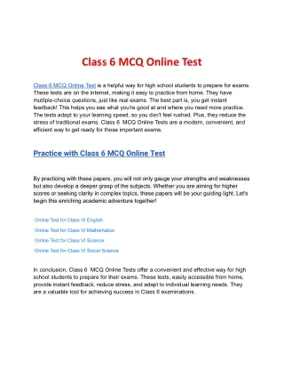 Class 6 MCQ Online Test