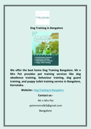 Dog Training in Bangalore