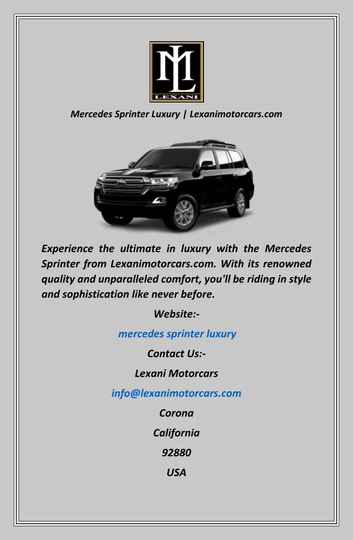 mercedes sprinter luxury lexanimotorcars com