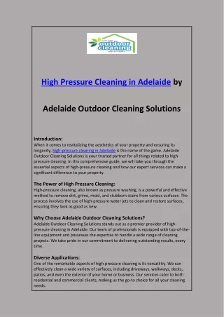 High Pressure Cleaning in Adelaide by Adelaide outdoor Cleaning Solutions