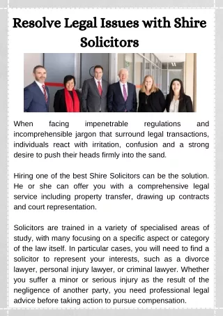 Resolve Legal Issues with Shire Solicitors