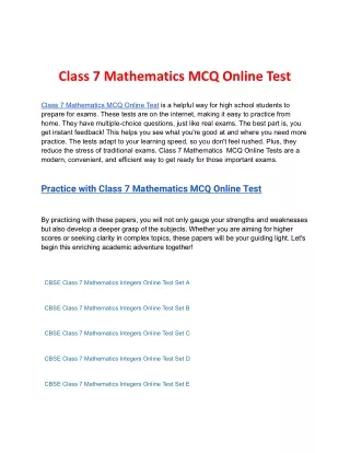 Class 7 Mathematics MCQ Online Test