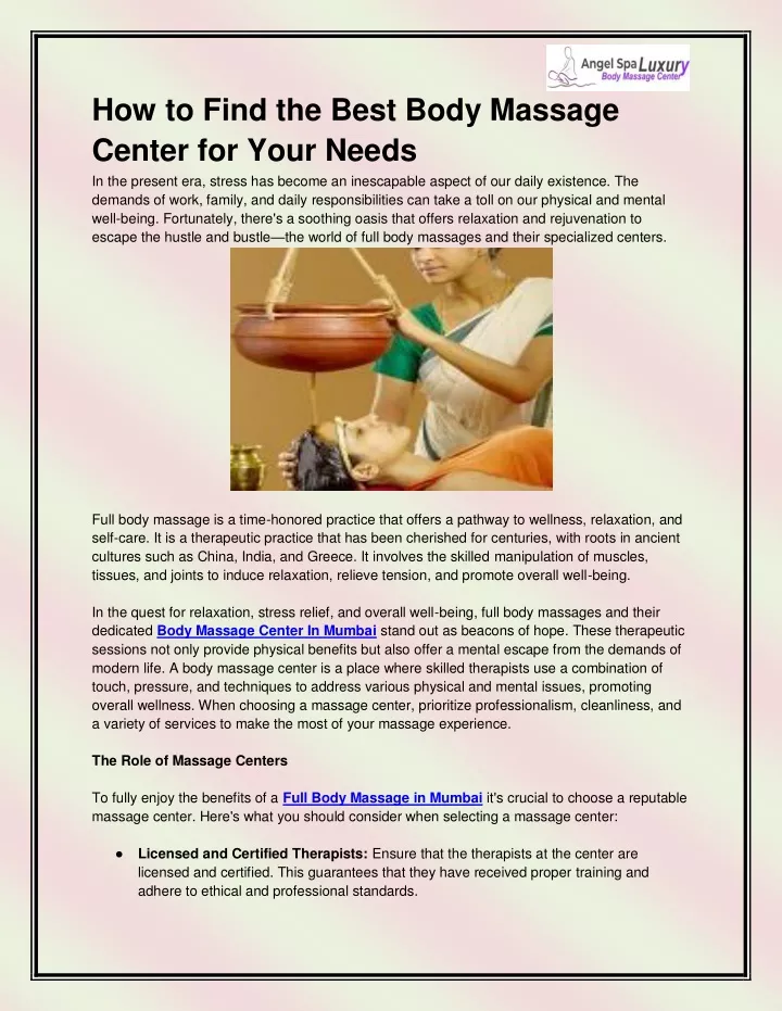 how to find the best body massage center for your