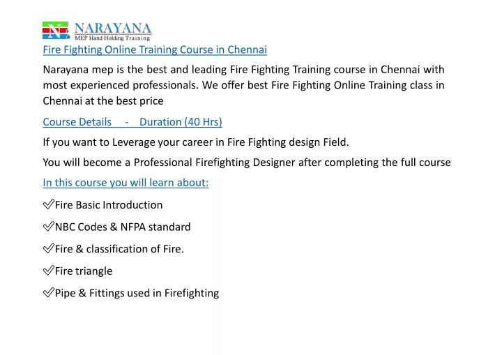 fire fighting online training course in chennai