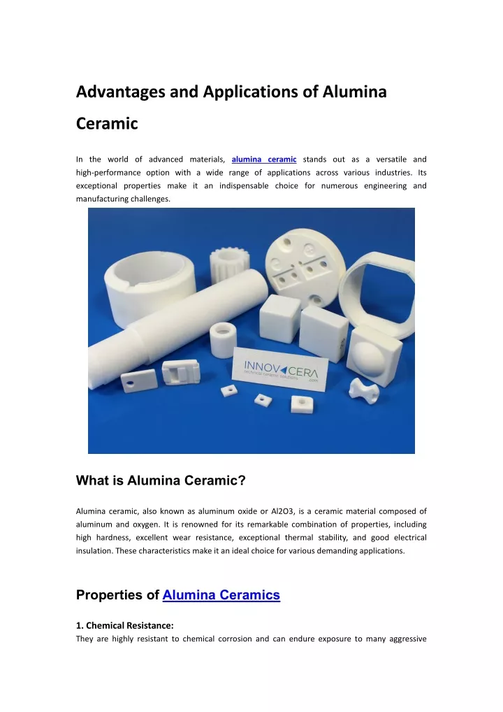 advantages and applications of alumina