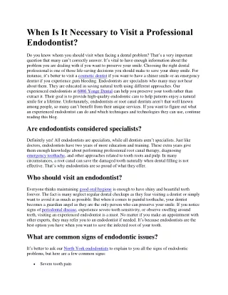 When Is It Necessary to Visit a Professional Endodontist