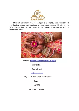 Get Mehendi Ceremony Service in Jaipur