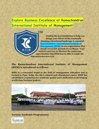 Explore Business Excellence at Ramachandran International Institute of Management