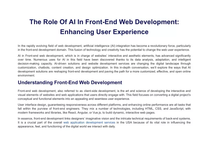 the role of ai in front end web development