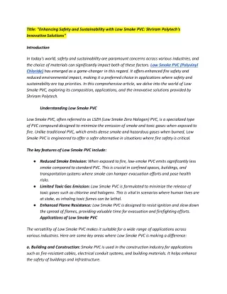 Enhancing Safety and Sustainability with Low Smoke PVC: Shriram Polytech's Innov