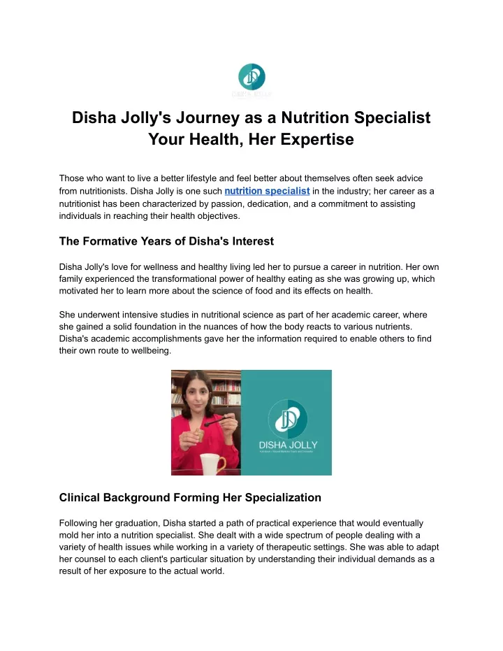 disha jolly s journey as a nutrition specialist