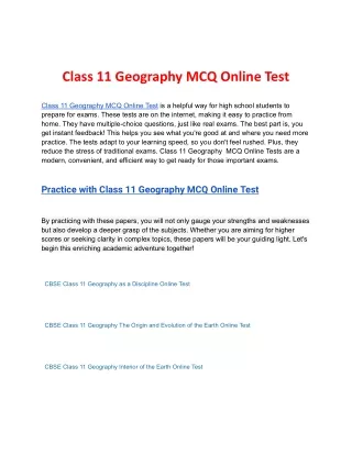 Class 11 Geography MCQ Online Test