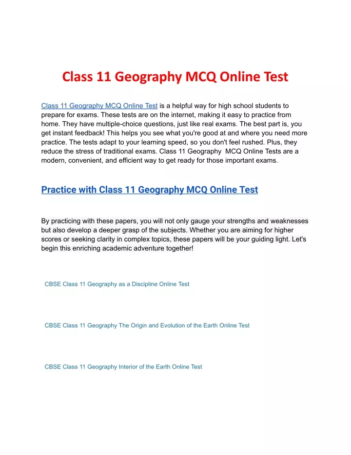 class 11 geography mcq online test