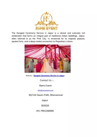 Know About Sangeet Ceremony Service in Jaipur