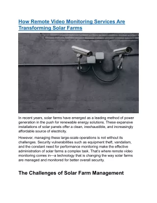 How Remote Video Monitoring Services Are Transforming Solar Farms